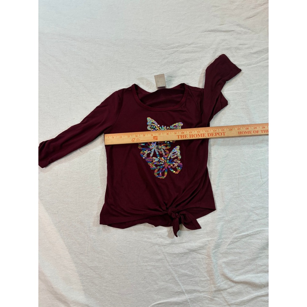 Lily Bleu Girls M 10-12 Long Sleeve Burgundy Sequin Butterfly Tie Front Shirt G3